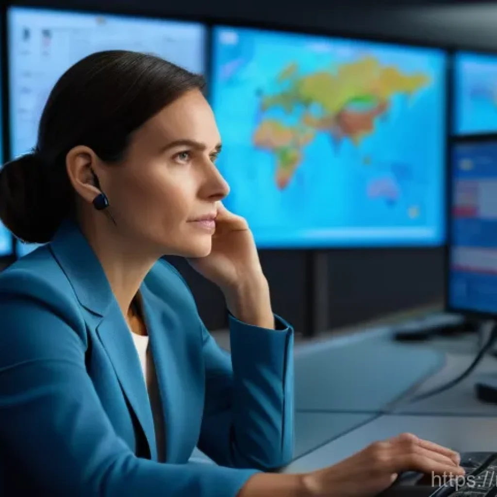 국제물류관리사에게 필요한 소프트 스킬 - A highly competent female logistics manager, in her early 40s, with a determined and calm expression...