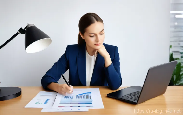 국제물류관리사 연봉 협상 노하우 - **Prompt:** "A confident, professional Russian woman in her late 30s sits at a modern, clean desk in...