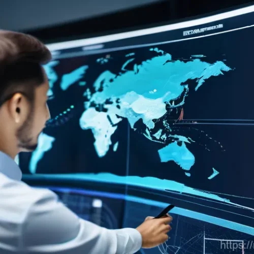 Home 1 초보자를 위한 국제물류관리사 공부법 - A highly advanced, clean, and brightly lit logistics command center. Numerous large holographic disp...